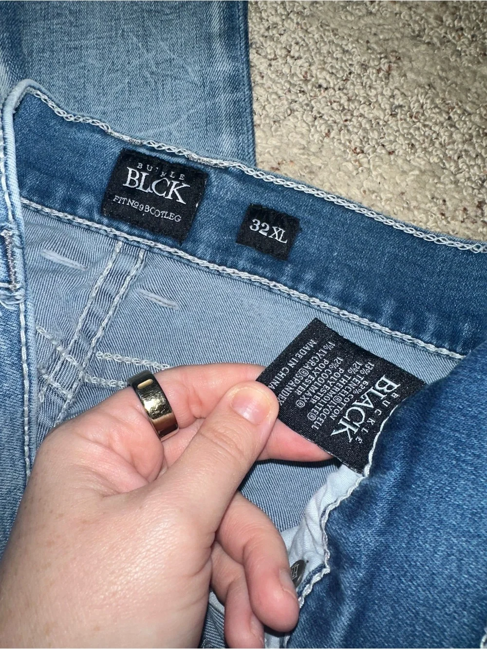 Buckle black Light Blue straight Leg Jeans with Embroidered Pocket